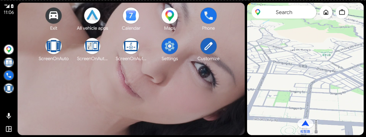 Android Auto launcher showing the ScreenOnAuto entries